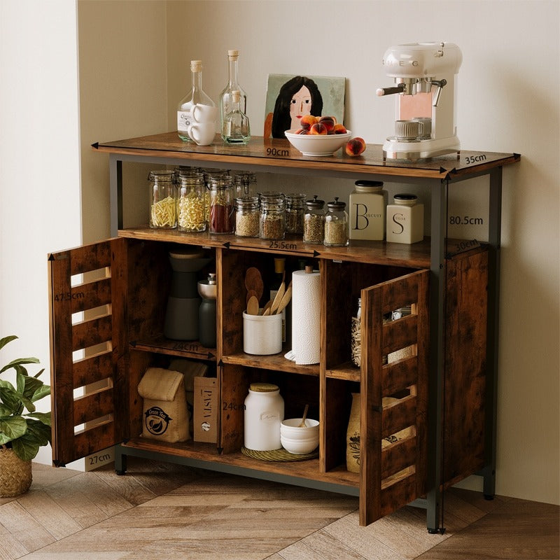 Kredens szafka boczna z otwartymi półkami komoda brązowa kuchnia retro loft