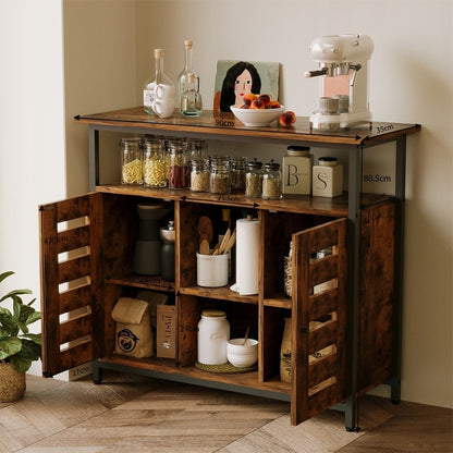 Kredens szafka boczna z otwartymi półkami komoda brązowa kuchnia retro loft