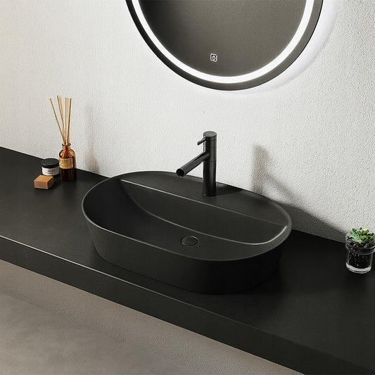 Umywalka nablatowa owalna ceramiczna czarna stawiana z otworem duża 60 cm