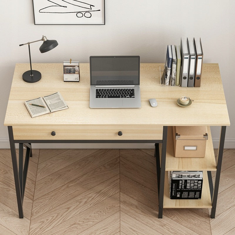 Biurko 120x60 cm Jasny Dąb Loft MDF Metalowa Czarna Rama Nowoczesne
