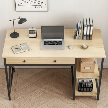 Biurko 120x60 cm Jasny Dąb Loft MDF Metalowa Czarna Rama Nowoczesne