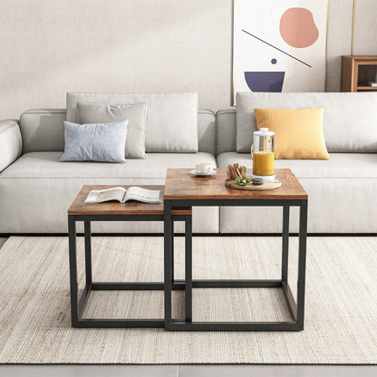 Zestaw 2 stolików kawowych 2 w 1 – składane stoliki kwadratowe do salonu