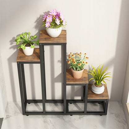 Rustykalny stojak na rośliny 4 półki – regał na doniczki do domu i ogrodu