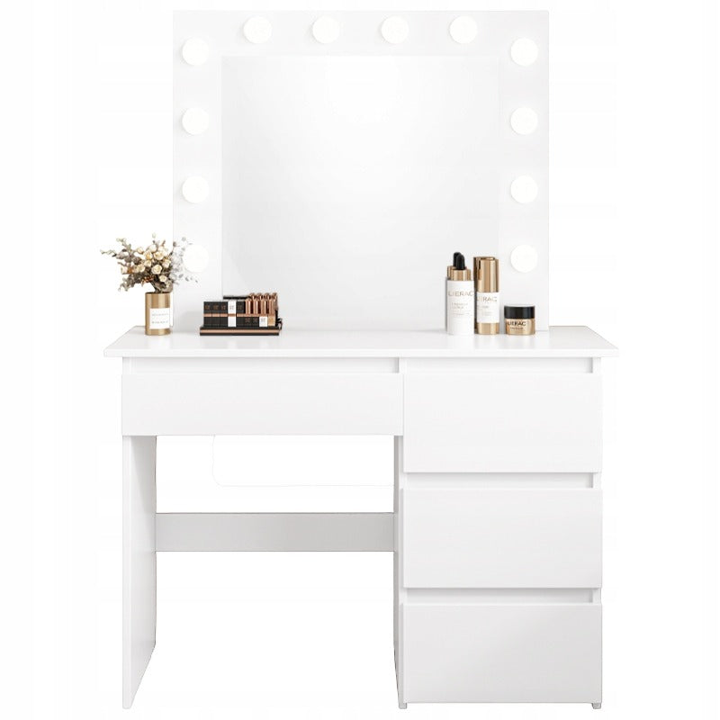 Nowoczesna biała toaletka z oświetleniem LED – 90x140x40 cm, elegancki styl do sypialni lub salonu