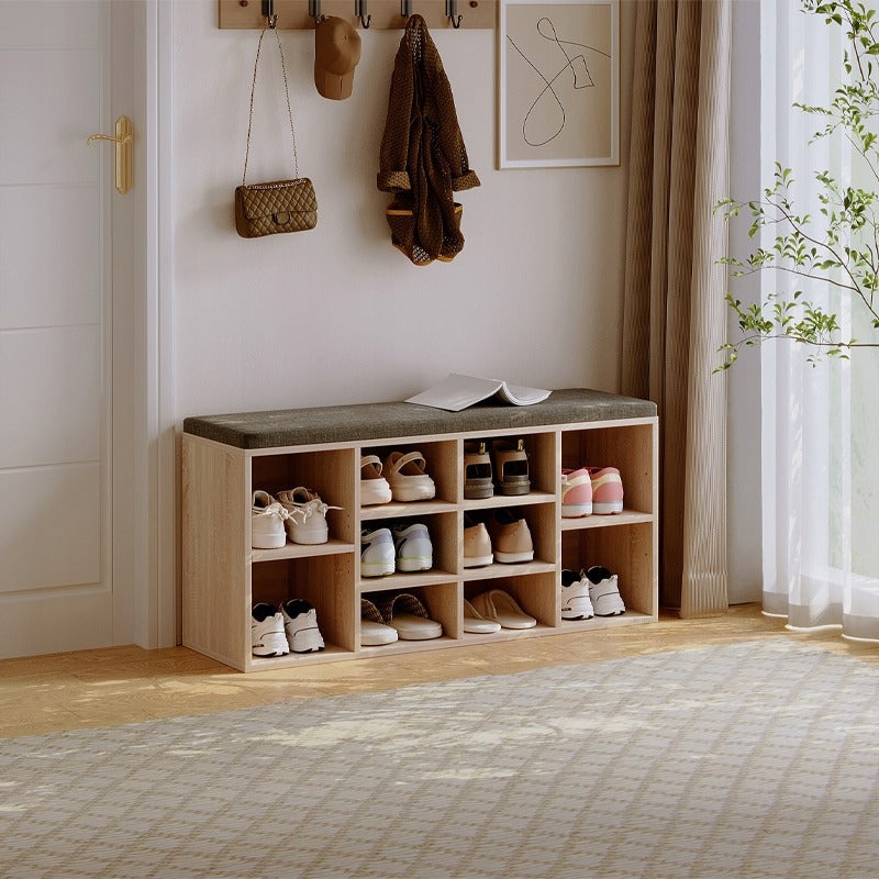Szafka na Buty z Siedziskiem i Poduszką 104 cm Brązowa Czarna Ławka Loft do Przedpokoju