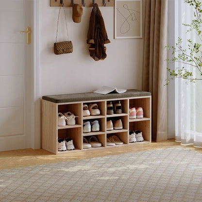 Szafka na Buty z Siedziskiem i Poduszką 104 cm Brązowa Czarna Ławka Loft do Przedpokoju