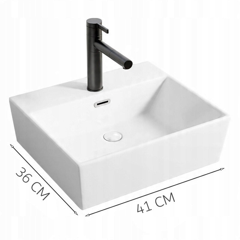 Umywalka ceramiczna stawiana biała nablatowa prostokątna duża 41 x 36 cm
