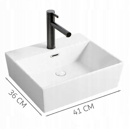 Umywalka ceramiczna stawiana biała nablatowa prostokątna duża 41 x 36 cm