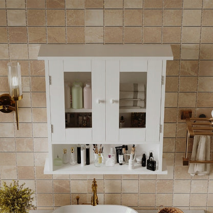 Szafka łazienkowa wisząca biała 2 drzwiowa szklana ścienna loft półki 58 cm