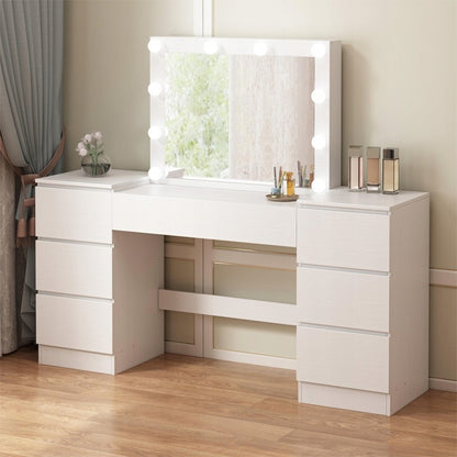 Toaletka z lustrem LED - glamour, biała