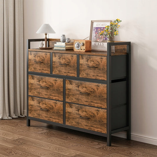Komoda industrialna brąz rustykalny szafka duża pojemna regał 7 szufladami