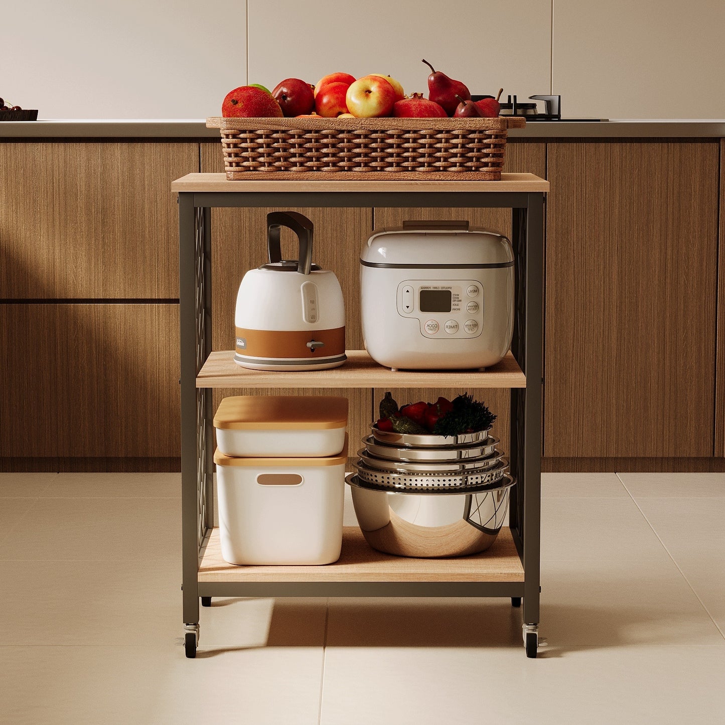Szafka mobilna/ wózek kuchenny na kółkach jasny brąz - 60 cm