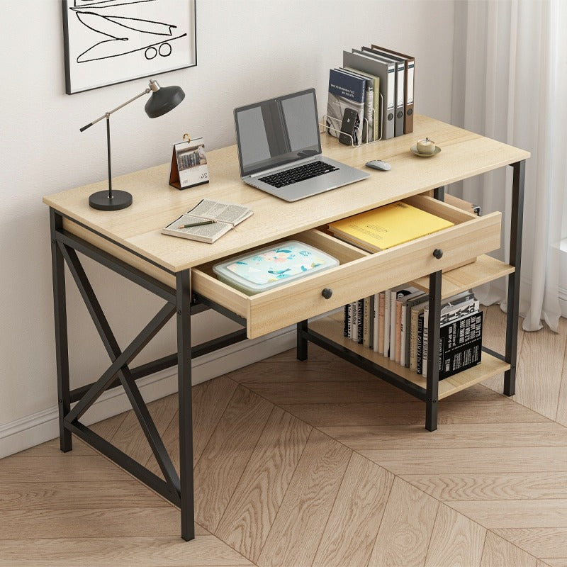 Biurko 120x60 cm Jasny Dąb Loft MDF Metalowa Czarna Rama Nowoczesne