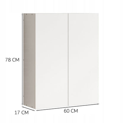 Biała szafka łazienkowa wisząca 60 cm – z 2 drzwiami i 3 półkami, nowoczesna
