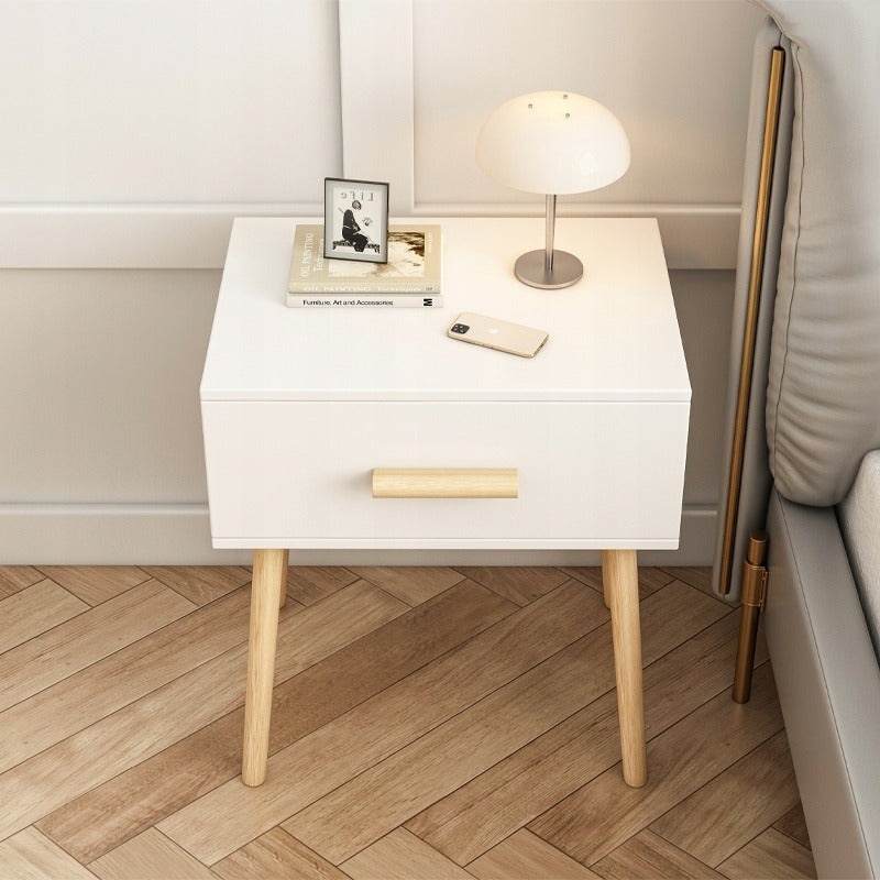 Szafka nocna biała z szufladą – loft skandynawski, idealna do sypialni glamour