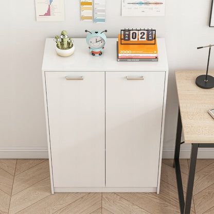 Biała szafka biurowa loft 108 cm – 2 drzwi, przestronne półki, niezależna
