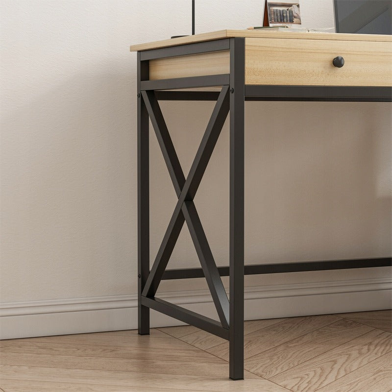 Biurko 120x60 cm Jasny Dąb Loft MDF Metalowa Czarna Rama Nowoczesne