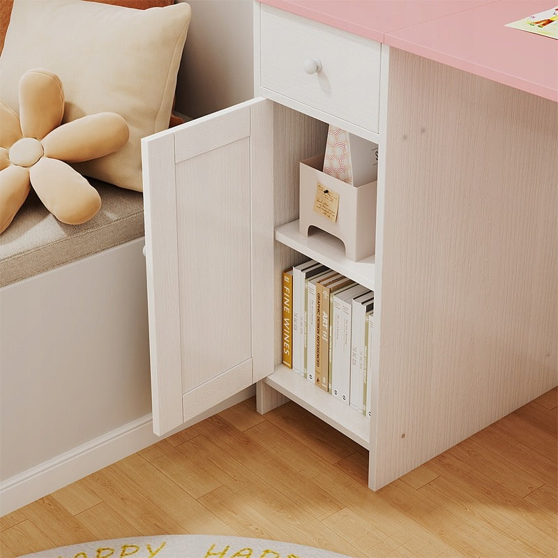 Biurko białe z szufladą szafką dla dziewczyny z różowym blatem loft 110 cm