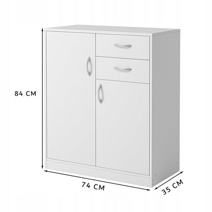 Nowoczesna biała komoda loft 74 cm – szuflady, półki i drzwi