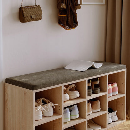 Szafka na Buty z Siedziskiem i Poduszką 104 cm Brązowa Czarna Ławka Loft do Przedpokoju