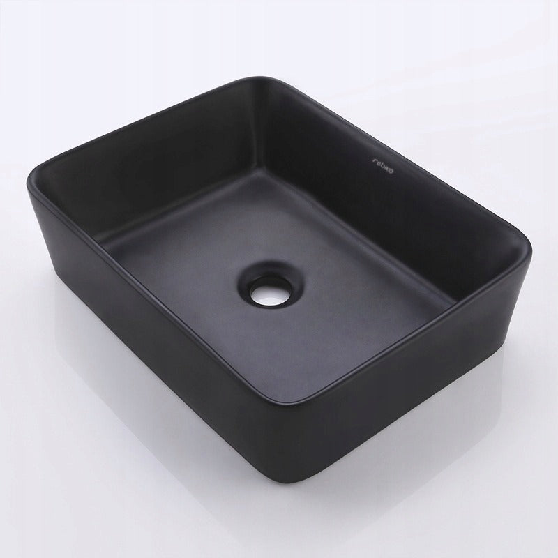 Umywalka nablatowa ceramiczna matowa czarna stawiana 48x36,5 cm prostokątna