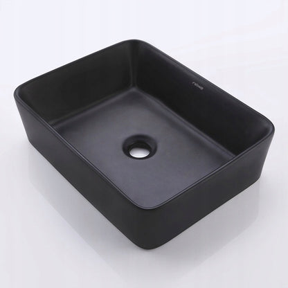 Umywalka nablatowa ceramiczna matowa czarna stawiana 48x36,5 cm prostokątna