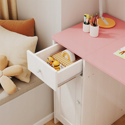 Biurko białe z szufladą szafką dla dziewczyny z różowym blatem loft 110 cm
