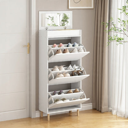 Biała szafka na buty z lustrem 55 cm – loftowa, pionowa, z miejscem do przechowywania