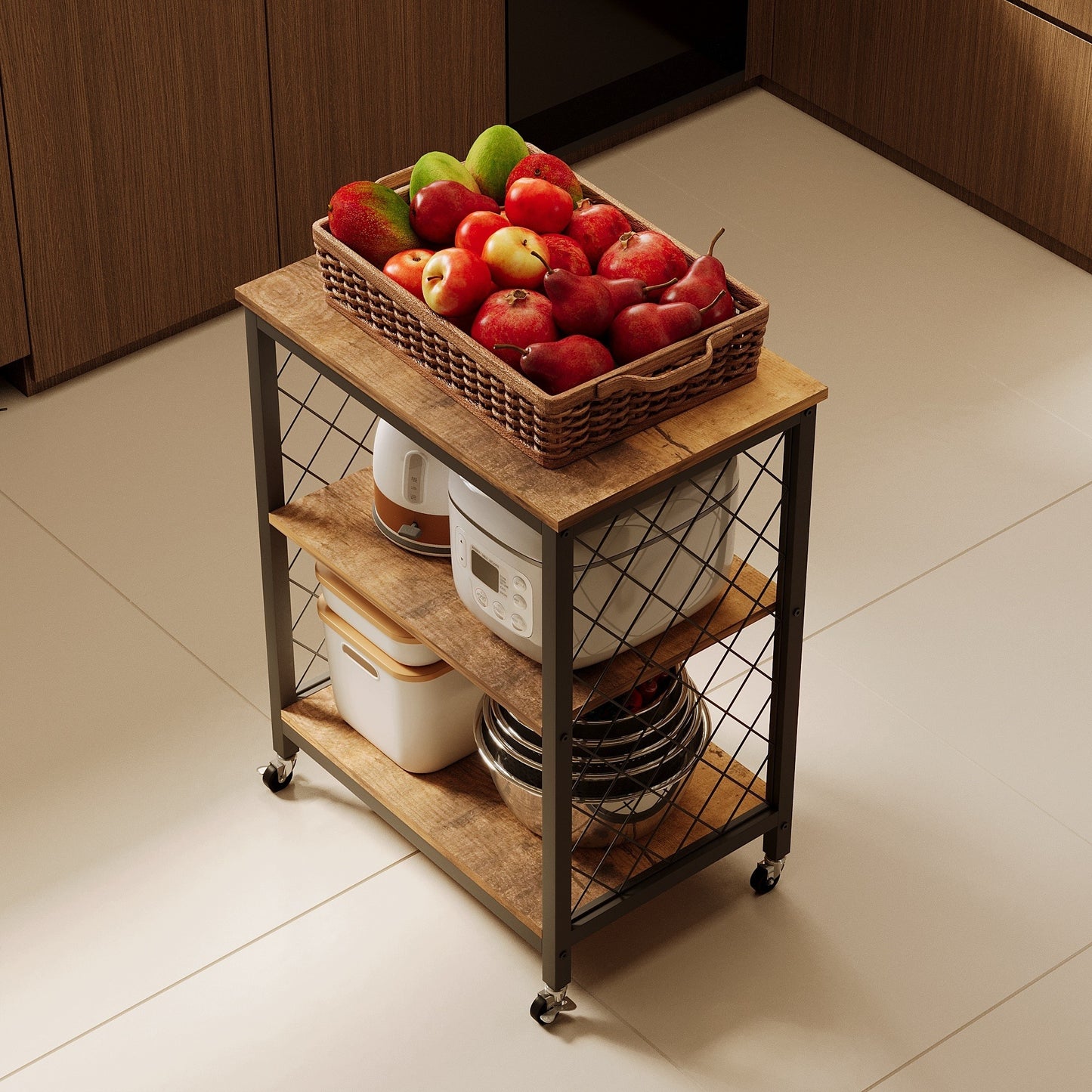 Szafka mobilna/ wózek kuchenny na kółkach, brązowa 60 cm