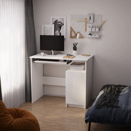 Biurko komputerowe z półką białe z szafką - 90 cm