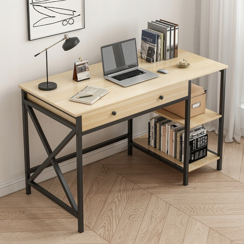 Biurko 120x60 cm Jasny Dąb Loft MDF Metalowa Czarna Rama Nowoczesne