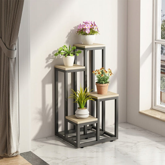 Metalowy stojak na rośliny 4 poziomy – elegancki regał na doniczki do domu i ogrodu