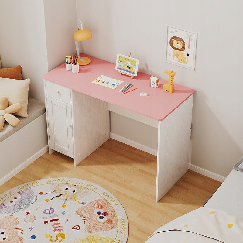 Biurko białe z szufladą szafką dla dziewczyny z różowym blatem loft 110 cm