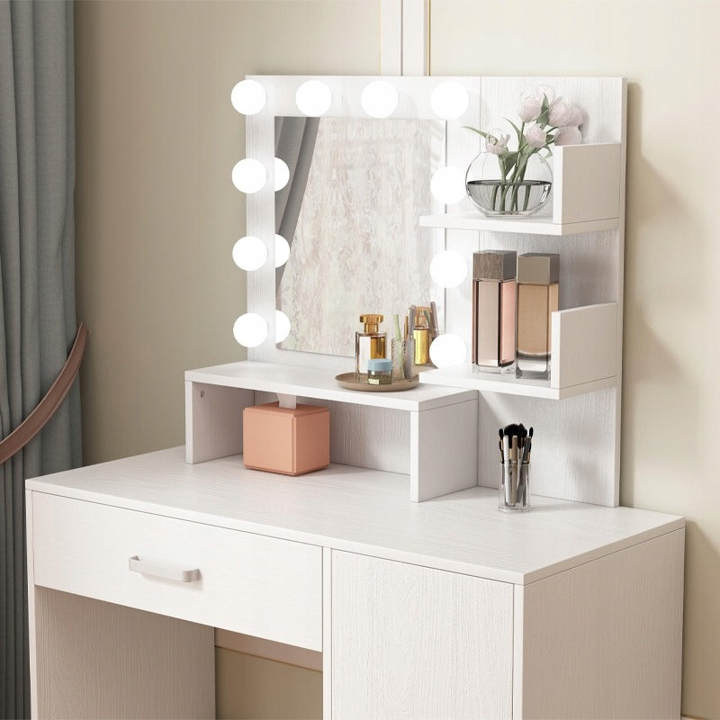 Toaletka kosmetyczna z lustrem led - biała, 90 cm