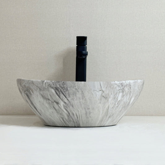 Umywalka nablatowa ceramiczna stawiana 42x34 cm imitacja kamienia okrągła