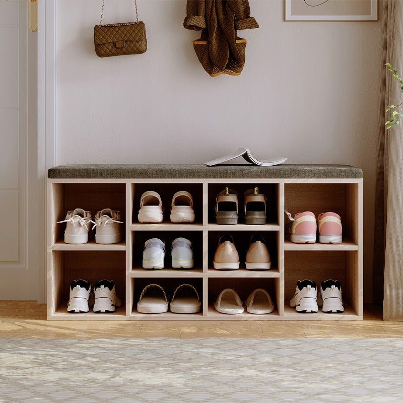 Szafka na Buty z Siedziskiem i Poduszką 104 cm Brązowa Czarna Ławka Loft do Przedpokoju