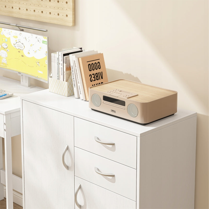 Nowoczesna biała komoda loft 74 cm – szuflady, półki i drzwi