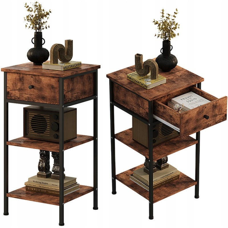 Stolik nocny komoda szafka z szufladą półką retro brąz industrialny loft