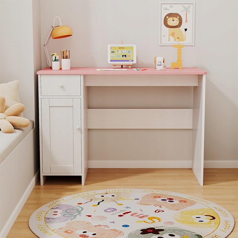 Biurko białe z szufladą szafką dla dziewczyny z różowym blatem loft 110 cm