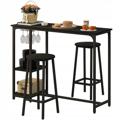 Zestaw barowy - stół + 2 krzesła – czarny – nowoczesny