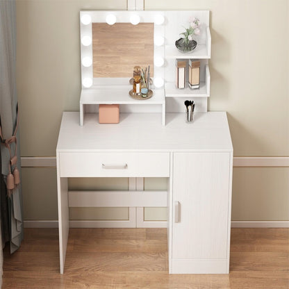 Toaletka kosmetyczna z lustrem led - biała, 90 cm