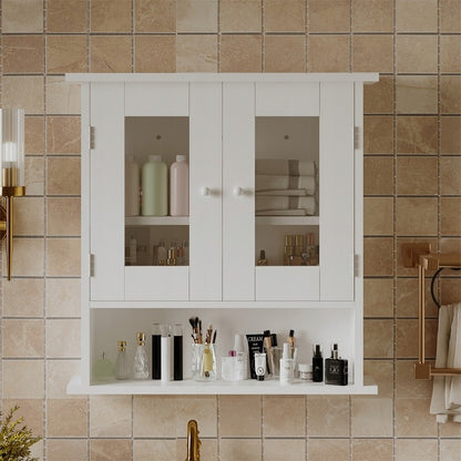 Szafka łazienkowa wisząca biała 2 drzwiowa szklana ścienna loft półki 58 cm