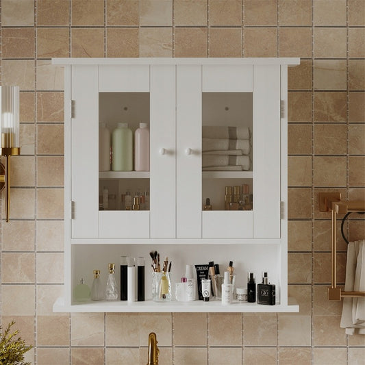 Szafka łazienkowa wisząca biała 2 drzwiowa szklana ścienna loft półki 58 cm