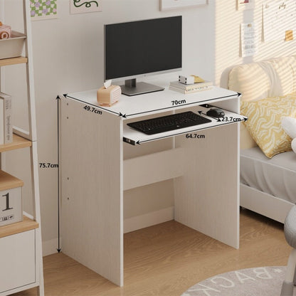 Biurko Komputerowe 70cm Białe – Półka na Klawiaturę – Mały Loft