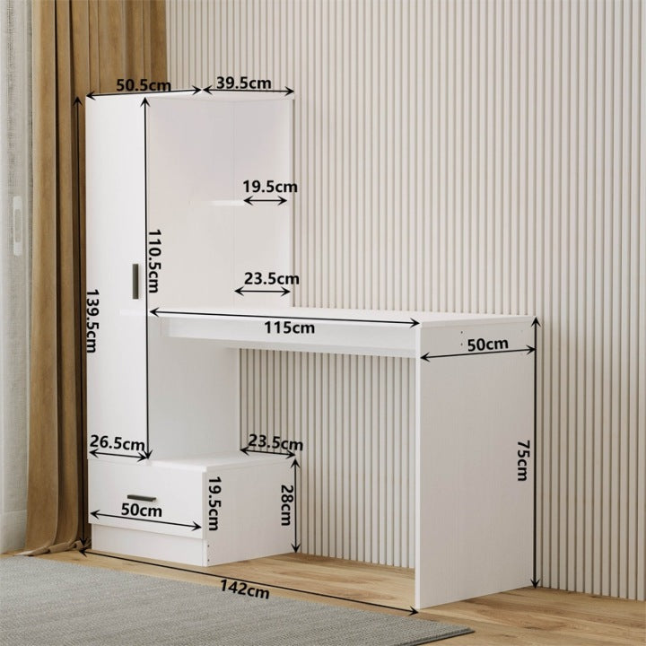 Biurko Komputerowe z Regałem 142cm Białe – Styl Loft do Biura