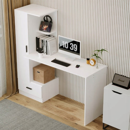Biurko Komputerowe z Regałem 142cm Białe – Styl Loft do Biura