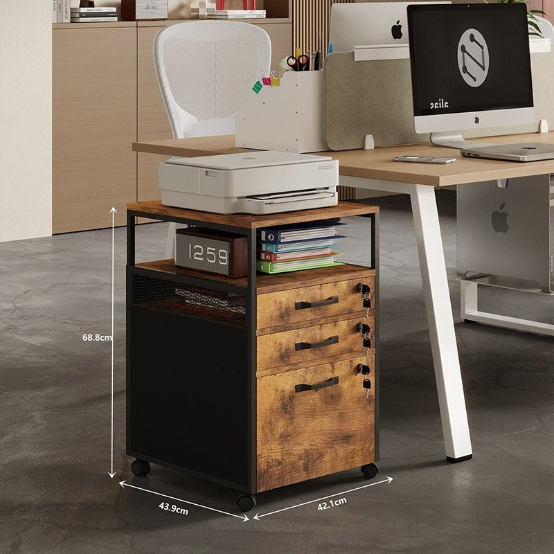 Mobilny Kontener Biurowy Loft 42 cm Dąb Rustykalny 2 Szuflady na Klucz na Kółkach