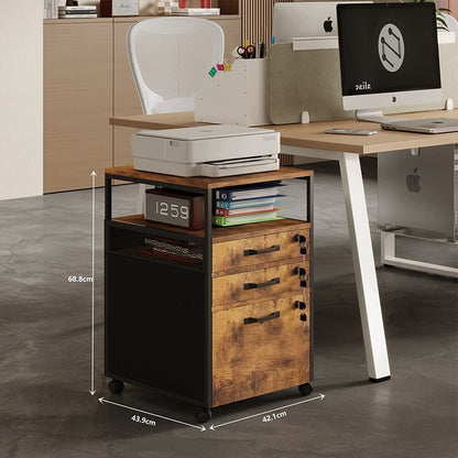 Mobilny Kontener Biurowy Loft 42 cm Dąb Rustykalny 2 Szuflady na Klucz na Kółkach