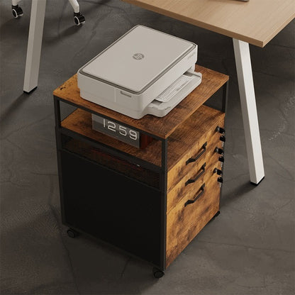 Mobilny Kontener Biurowy Loft 42 cm Dąb Rustykalny 2 Szuflady na Klucz na Kółkach