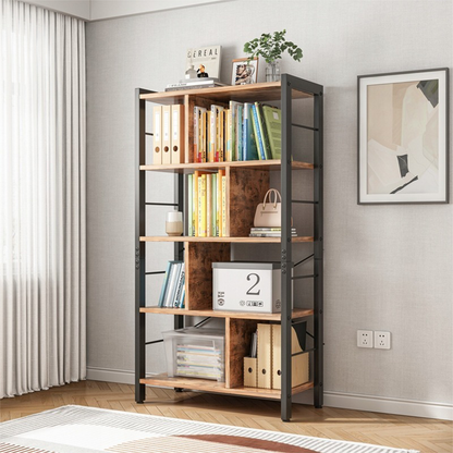 Industrialna biblioteka 154,5 cm – loft, brązowa rustykalna, drabinka, metalowa rama